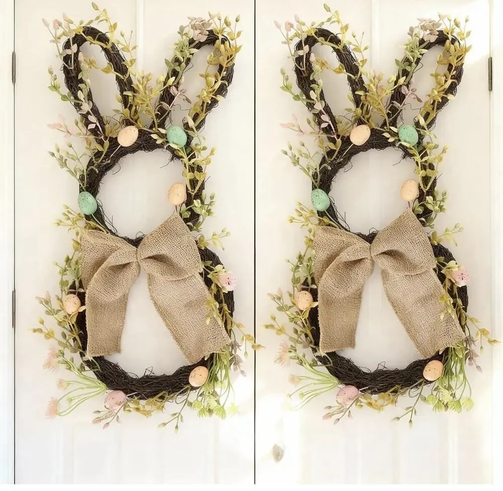 2 Pack Easter Bunny Wreath for Front Door - Large 20 Inch